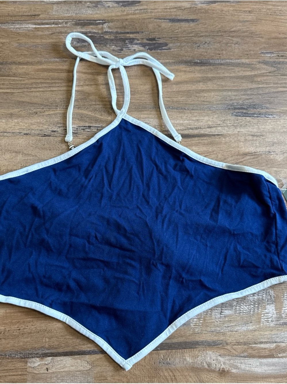 Navy Blue Halter Top with White Trim